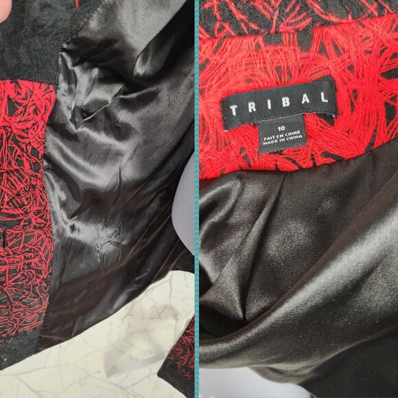 Tribal Red Black Artsy Button Up Long Peacoat Whimsigoth Vampire - Picture 5 of 5